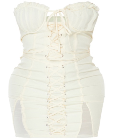 (B29) PrettyLittle Thing Shape Cream Cup Detail Lace Up Bodycon Dress, Sz 2 NWT - Picture 7 of 8